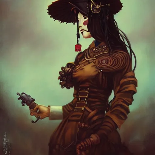 Prompt: steampunk rugged Chinese lady, by Anato Finnstark, Tom Bagshaw, Brom