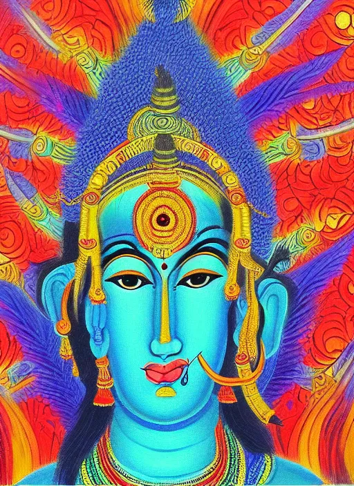 Image similar to digital visionary painting, hindu art, masterpiece, lord shiva creates the world with his primordial om, realistic, highly detailed, post produced