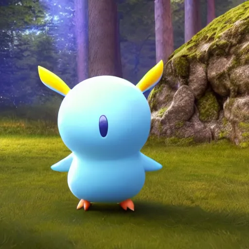 Prompt: nymph render of a very cute 3d piplup pokemon, adorable eyes, cute smile, full round face, bright sunny time, serene forest setting, medium shot, mid-shot, highly detailed, trending on Artstation, Unreal Engine 4k