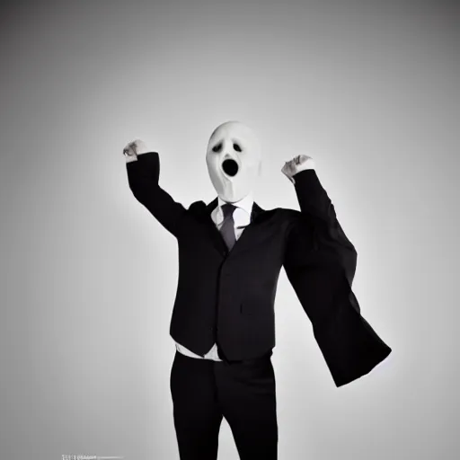 Image similar to a male model showcasing a three piece suit inspired by edvard munch's the scream. studio lighting