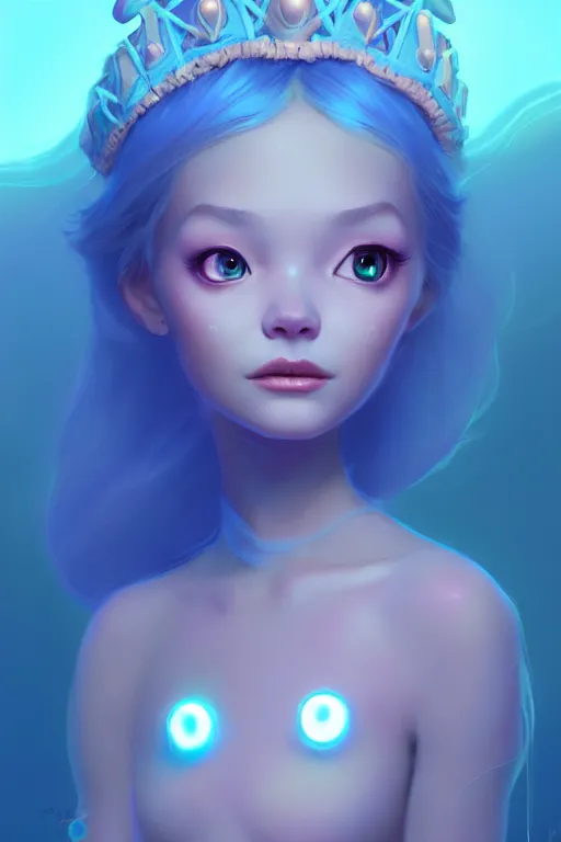 Image similar to super cute Bioluminescent Princess character concept, soft light, soft mood, realistic body features and face, illustration, painting oil on canvas by Elena Zhurikhina and Goro Fujita and Charlie Bowater, octane render trending on artstation, 4k, 8k, HD