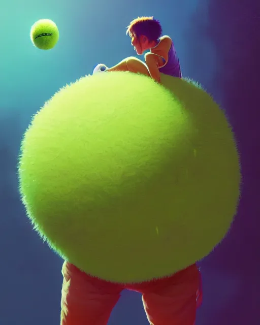 Image similar to highly detailed vfx portrait of a character of a tennis ball monster stephen bliss, unrealengine, greg rutkowski, loish, rhads, beeple, makoto shinkai and lois van baarle, ilya kuvshinov, rossdraws, tom bagshaw,