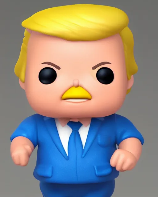 Image similar to full body 3 d render of baby chubby donald trump as a funko pop, studio lighting, white background, blender, trending on artstation, 8 k, highly detailed