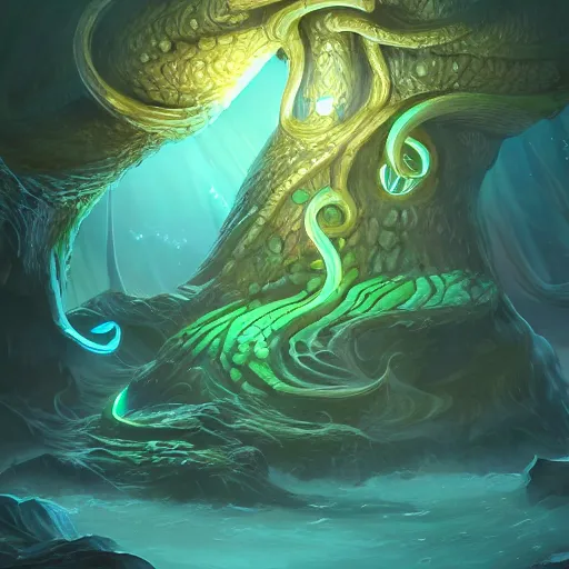 Image similar to bioluminescent tentacle caves, artstation, highly detailed