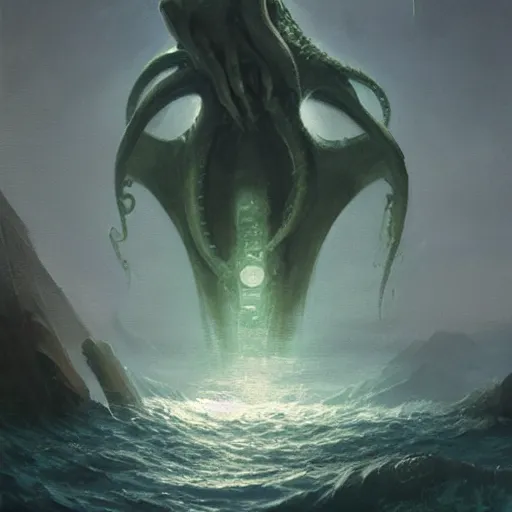 Prompt: Ph'nglui mglw'nafh Cthulhu R'lyeh wgah'nagl fhtagn | painting by Greg Rutkowski