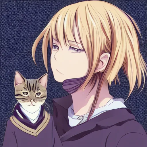 Image similar to yato from noragami with a cute cat, profile picture, vintage fashion, highly detailed, reflection, 8 k, realistic artwork, hd, inspired by noragami, 9 0 s anime art style, elegant,