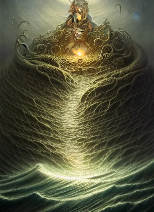 Image similar to cthulu emerging from ocean, a scenic dystopian environment, lovecraftian, intricate, elegant, highly detailed, centered, digital painting, artstation, concept art, smooth, sharp focus, illustration, artgerm, tomasz alen kopera, peter mohrbacher, donato giancola, joseph christian leyendecker, wlop, boris vallejo