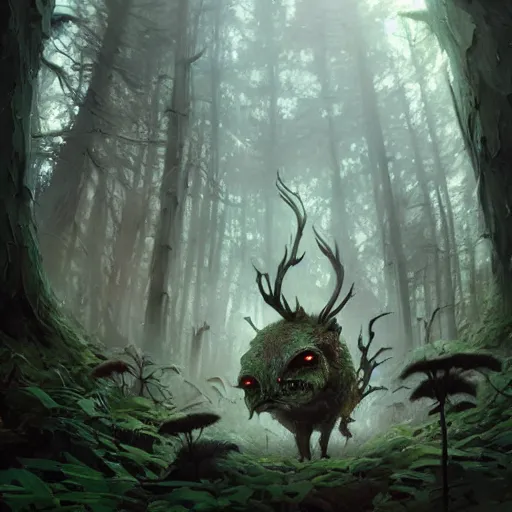 Image similar to highly detailed creepy forest humanoide creature, stephen bliss, tony tony chopper, unreal engine, fantasy art by greg rutkowski, loish, rhads, ferdinand knab, makoto shinkai and lois van baarle, ilya kuvshinov, rossdraws, tom bagshaw, global illumination, radiant light, detailed and intricate environment