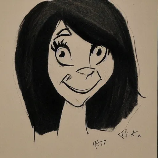 Prompt: milt kahl sketch of black hair cuban girl with dog nose