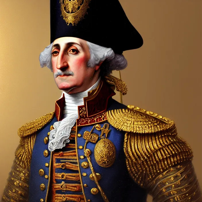 Image similar to Ottoman Emperor George Washington, diffuse lighting, fantasy, intricate, elegant, highly detailed, lifelike, photorealistic, digital painting, Ottoman armor, artstation, illustration, concept art, smooth, sharp focus, art by John Collier and Albert Aublet and Krenz Cushart and Artem Demura and Alphonse Mucha