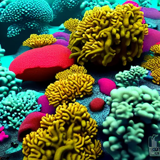 Prompt: photograph of an alien coral reef, detailed, colorful, 8 k render