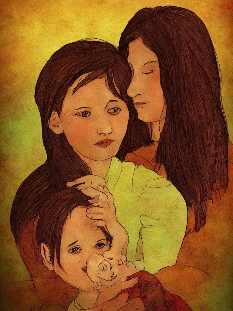 Prompt: mother by storybook artists, blunt borders, rule of thirds, warm colors, beautiful!