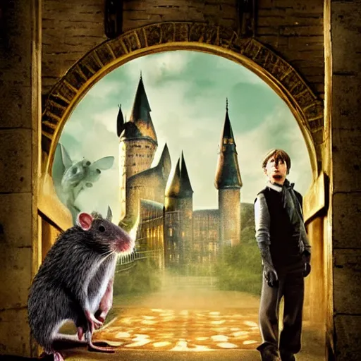 Prompt: rat as harry pottermovie poster