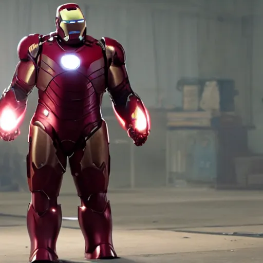 Prompt: morbidly obese ironman has a hard time flying, film still, marvel studios, high budget, funny