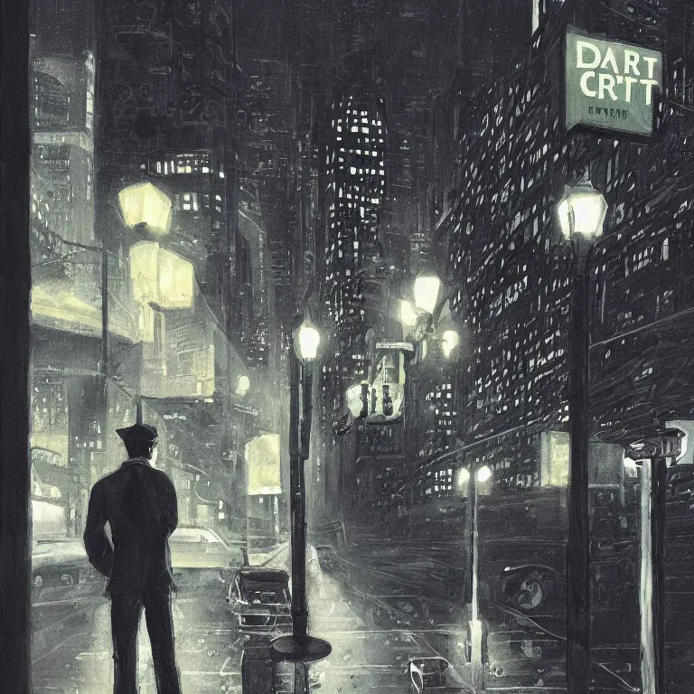 Image similar to dark city bus stop, the new yorker cover, very detailed,ArtStation