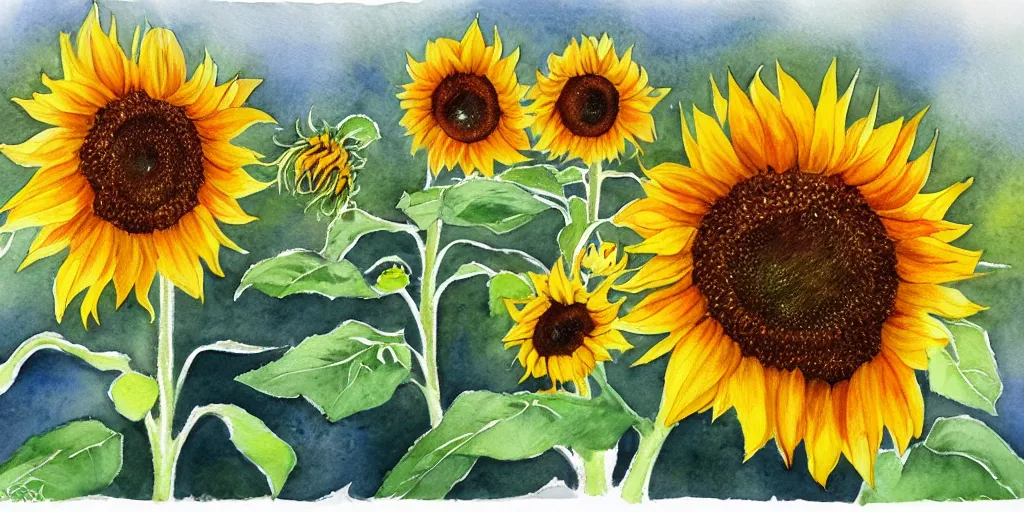 Image similar to sunflowers, watercolor, detailed, white background