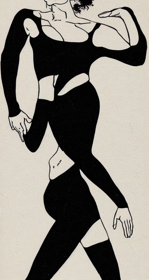 Prompt: full body portrait of an aerobics instructor with leotard and legwarmer in the 1980s in the style of Patrick Nagel, highly detailed,