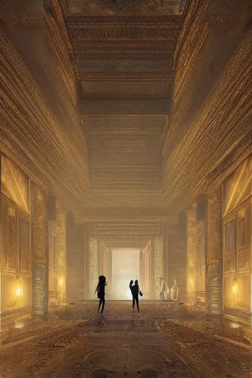 Image similar to inside a luxurious Egyptian palace, portrait, powerfull, intricate, elegant, volumetric lighting, scenery, digital painting, highly detailed, artstation, sharp focus, illustration, concept art, ruan jia, steve mccurry