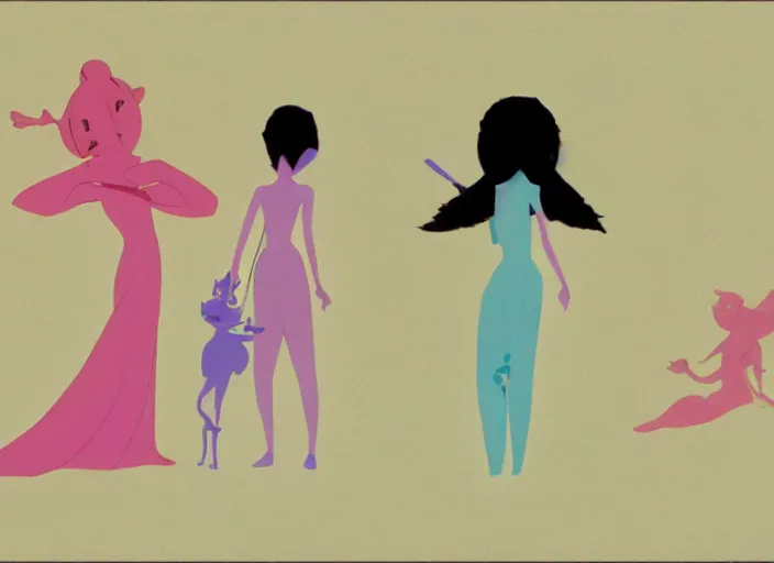 Prompt: character shape design exploration silhouettes of a delicate nubile waifish princess, minimalist mixed media layout from masaaki yuasa ( 1 9 9 7 )