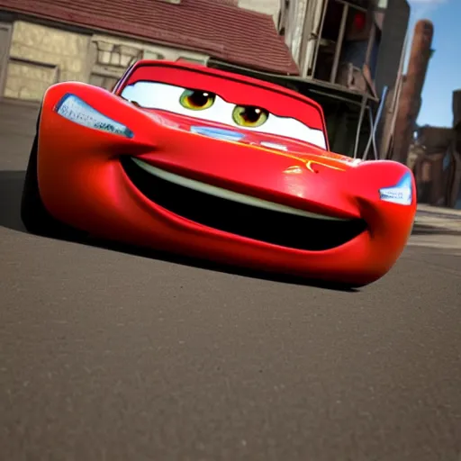 Image similar to lightning mcqueen ray - tracing render, unreal engine, 3 d, atmospheric light, godrays, award - winning, maya, blender