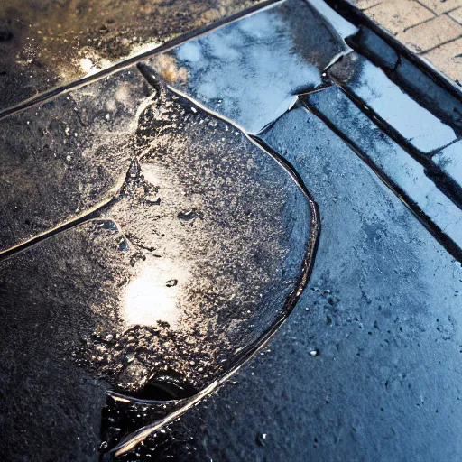 Image similar to puddle on the ground, unreal engine 5, raytracing, reflections seen in water, detailed photo