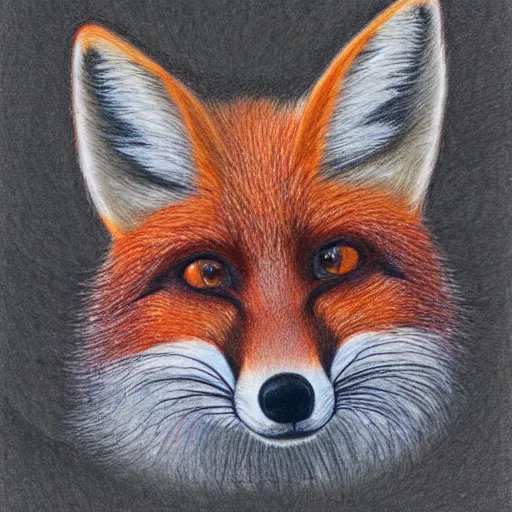 Image similar to colored pencil drawing of a fox looking through a microscope