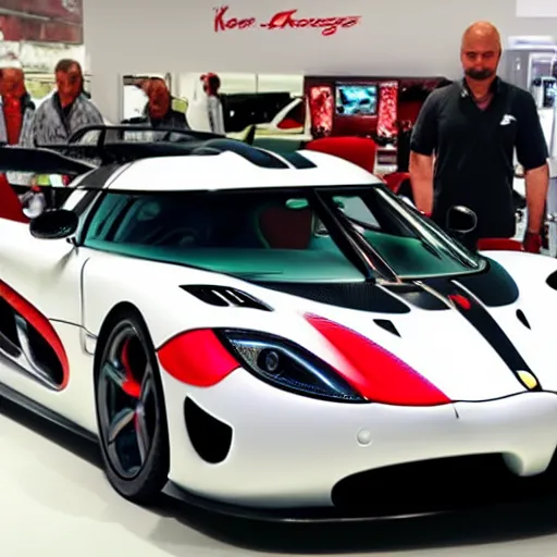 Image similar to a Koenigsegg Agera R with a anime livery in a showroom