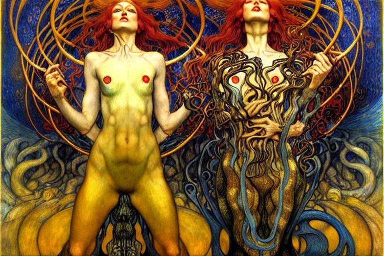 Image similar to Divine Chaos Engine by Karol Bak, Jean Delville, William Blake, Gustav Klimt, and Vincent Van Gogh, symbolist, visionary