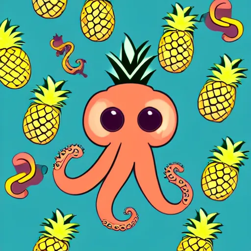 Image similar to cute cartoon octopus camouflaging as a pineapple
