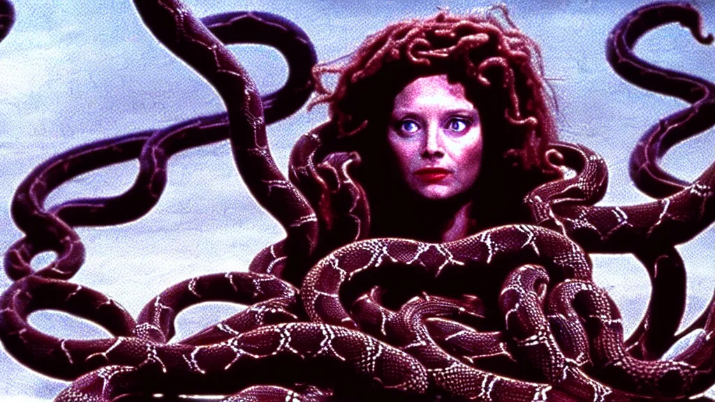 Image similar to medusa, with snakes for hair, still from the movie the thing ( 1 9 8 1 )