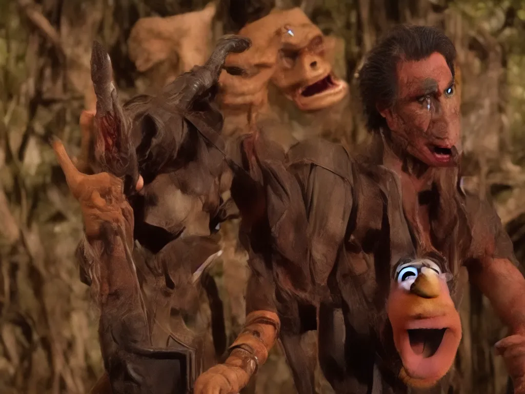 Image similar to Bruce Campbell as Ash in Muppets Evil Dead