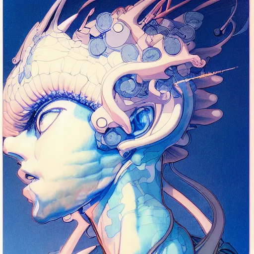 Image similar to prompt : blue portrait soft light painted by james jean and katsuhiro otomo, inspired by evangeleon anime, smooth face feature, intricate oil painting, high detail illustration, sharp high detail, manga and anime 1 9 9 0