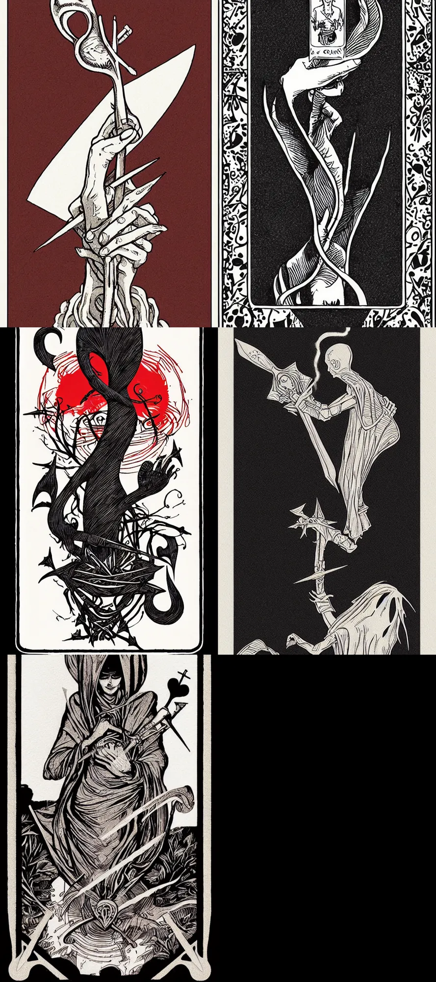 Prompt: a heart and dagger tarot card, monocrome icon stylized minimalist by cory loftis and esper ejsing and zdzisław beksinski and norman rockwell and greg rutkowski weta studio and lucasfilm inktober graphical risoprint