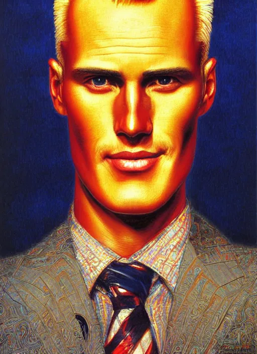 Prompt: Beautiful oil painting of Max Headroom by Titian and Chie Yoshii, portrait, Coke, Catch the Wave, 1980s, symmetrical face, retro, intricate, face, highly detailed, dramatic lighting, sharp focus