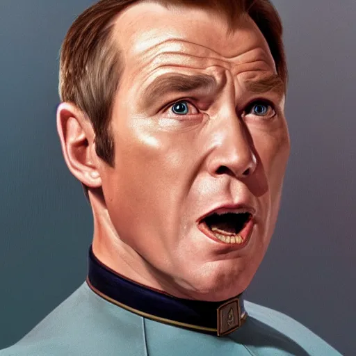 Image similar to photograph of captain j. kirk from star trek screaming in terror. sharp photograph, sharp focus, highly detailed,, detailed face!!, ultra realism, dramatic lighting, zeiss lens, canon eos, detailed skin, dynamic pose, 8 k resolution, hyperrealism, portrait photography, art by artgerm and greg rutkowski and alphonse mucha