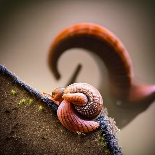 Image similar to professional dramatic photograph of a snail woman hybrid