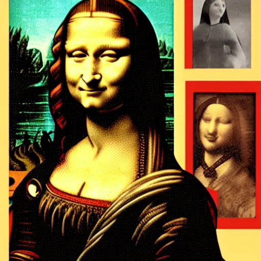 Prompt: monalisa, collage, constructivist artwork, internet collage, vintage