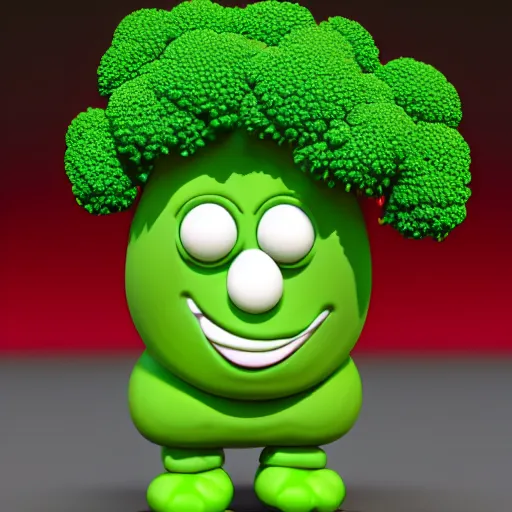 Image similar to a 3d render of a smiling happy broccoli, he is dancing, vivid colors