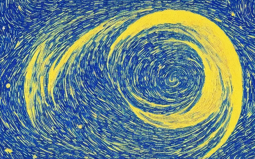 Prompt: fibonacci sequences, cascading trough out the universe. massive blackhole warping space and light. japanese embroidery. retro minimalist art by jean giraud and van gogh.