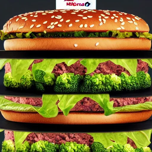 Prompt: promo art for the new broccoli burger from mcdonalds, uhd, 8k, award winning