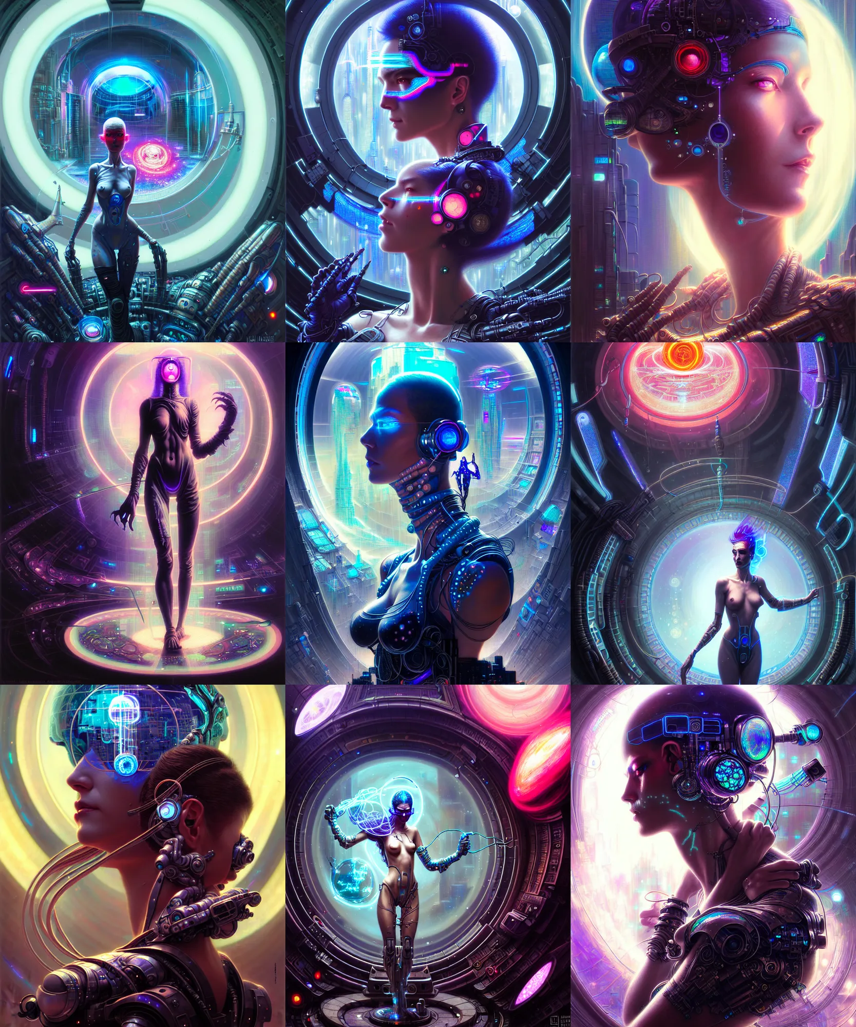 Prompt: beautiful cyberpunk person in a holographic circle, fantasy character portrait, ultra realistic, sci fi city, wide angle, intricate details, mandlebulb artifacts, highly detailed by mandlebulb peter mohrbacher, hajime sorayama, wayne barlowe, boris vallejo, aaron horkey, gaston bussiere, craig mullins