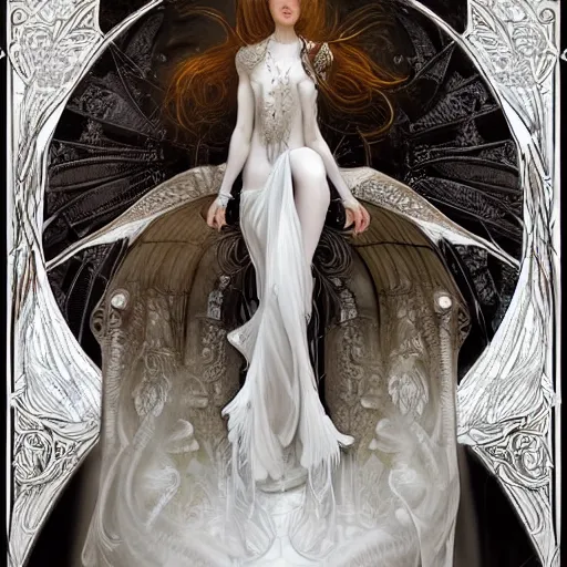 Image similar to a photograpic portrait of a anthropomorphic dragon wearing white clothes, fantasy, intricate, elegant, highly detailed, digital painting, artstation, concept art, smooth, sharp focus, illustration, art by artgerm and H R Giger and alphonse mucha