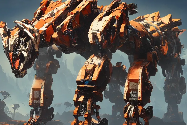 Prompt: rockbreaker machine mecha animal beast robot of horizon forbidden west horizon zero dawn bioluminiscence global illumination ray tracing hdr fanart arstation by sung choi and eric pfeiffer and gabriel garza and casper konefal