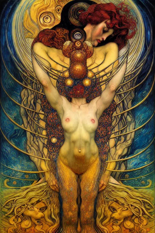 Image similar to Divine Chaos Engine by Karol Bak, Jean Delville, William Blake, Gustav Klimt, and Vincent Van Gogh, symbolist, visionary