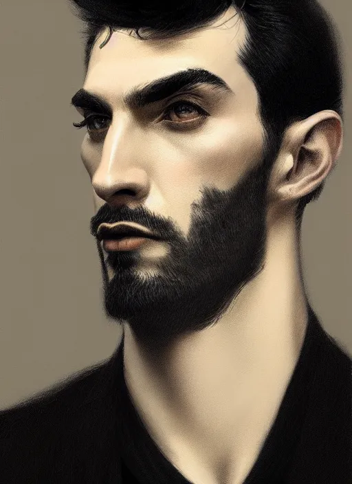 Prompt: portrait of a man with a broad nose and a confident expression, 1 9 6 0 s, black clothes, goth, punk, funk, intricate, elegant, highly detailed, digital painting, artstation, concept art, smooth, sharp focus, illustration, art by wlop, mars ravelo and greg rutkowski