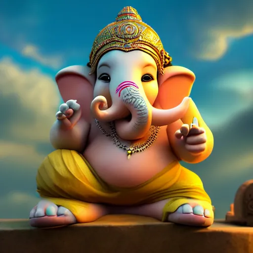 Image similar to ganesh as pixar cartoon character unreal engine, octane render, digital art, trending on artstation, 8 k, detailed, atmospheric, immaculate