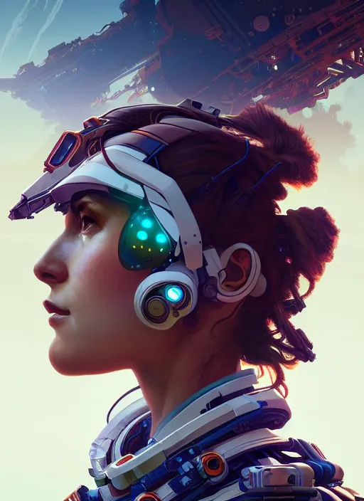 Image similar to symmetry!! portrait of an astronaut, floral! horizon zero dawn machine, intricate, elegant, highly detailed, digital painting, artstation, concept art, smooth, sharp focus, illustration, art by artgerm and greg rutkowski and alphonse mucha, 8 k