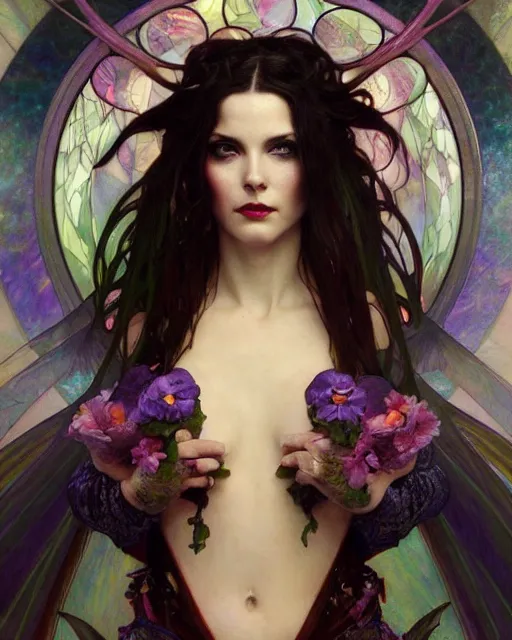 Prompt: daniel gerhartz, wlop, tom baghshaw, alfons mucha detailed portrait digital painting of a beautiful serious villainess wearing fantasy clothing like liliana vess, villainess has black angel wings, evil mood, hellish battlefield in the background, embers flying, unreal engine, hyper realism, realistic shading, cinematic composition, blender render, octane render, ultrawide shot