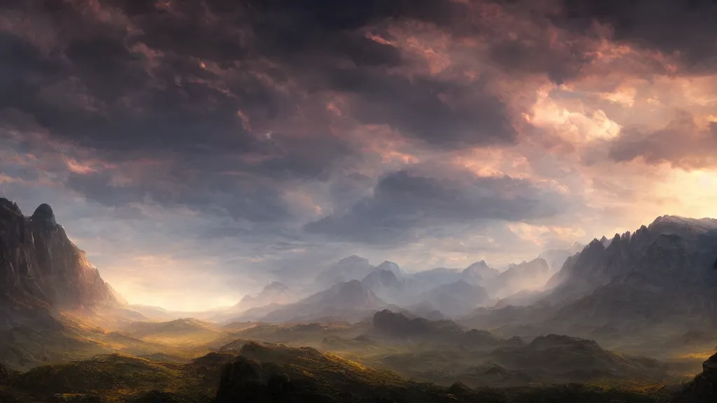 Image similar to incredible desktop background of a landscape, trending on artstation, dramatic lighting