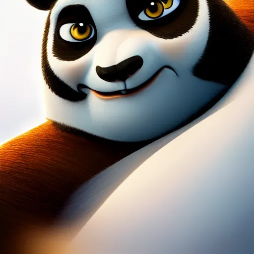 Image similar to po from kung fu panda, sunlit clouds, close-up shot, intricate, elegant, digital painting, golden hour, cinematic, trending on artstation, concept art, smooth, sharp focus, illustration,